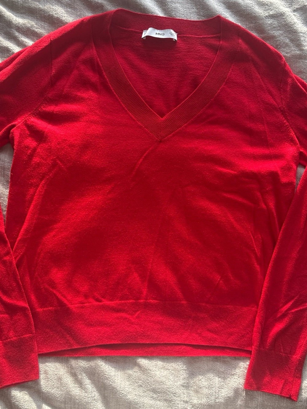 Mango Men's Bright Red V-Neck Sweater